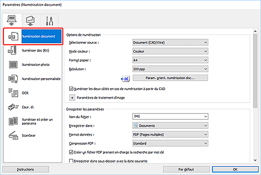 figure : boîte de dialogue Paramètres